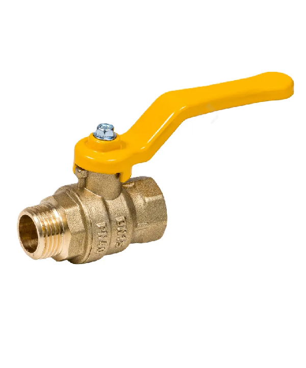 Brass ball valve manufactured in India with yellow handle - durable industrial valve